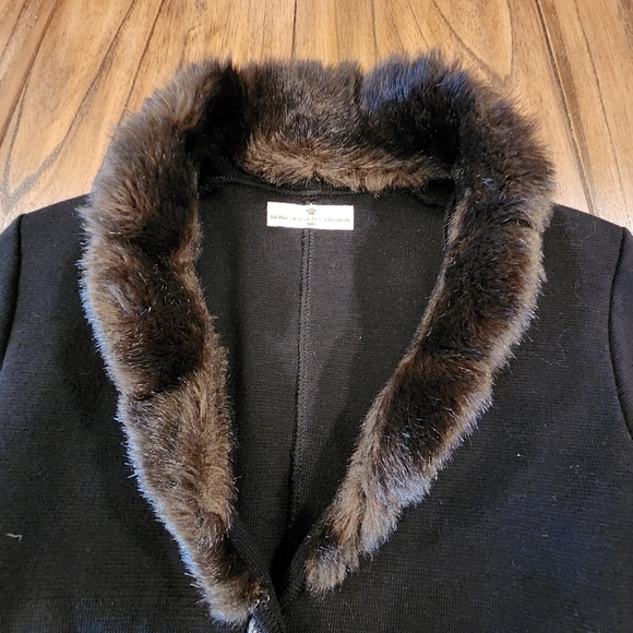 La maison de la fausse fourrure black wool fur Button Up Glam cardigan S - Picture 3 of 14